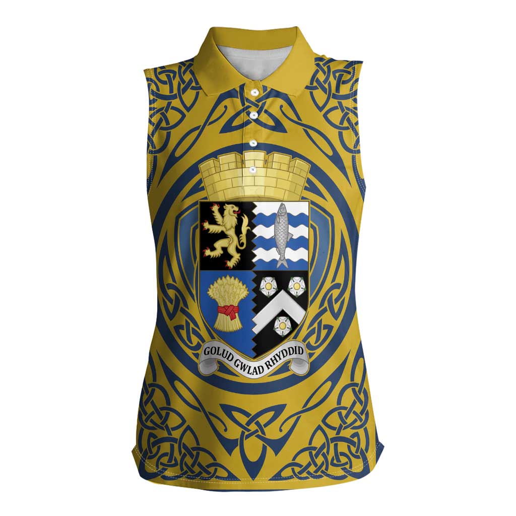 Personalized Cardiganshire Wales Women Sleeveless Polo Shirt Ceredigion Coat of Arms Celtic Design - Wonder Print Shop