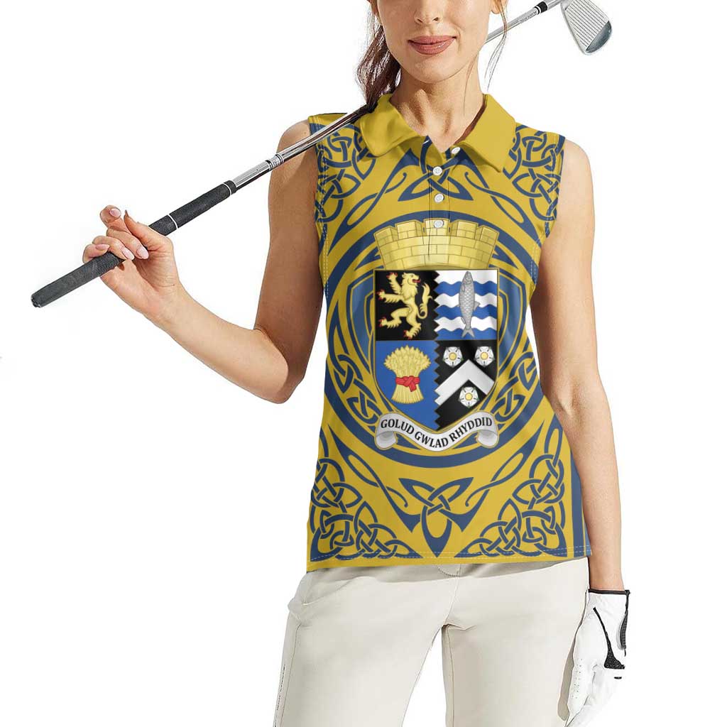 Personalized Cardiganshire Wales Women Sleeveless Polo Shirt Ceredigion Coat of Arms Celtic Design - Wonder Print Shop