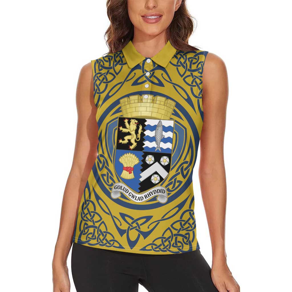 Personalized Cardiganshire Wales Women Sleeveless Polo Shirt Ceredigion Coat of Arms Celtic Design - Wonder Print Shop