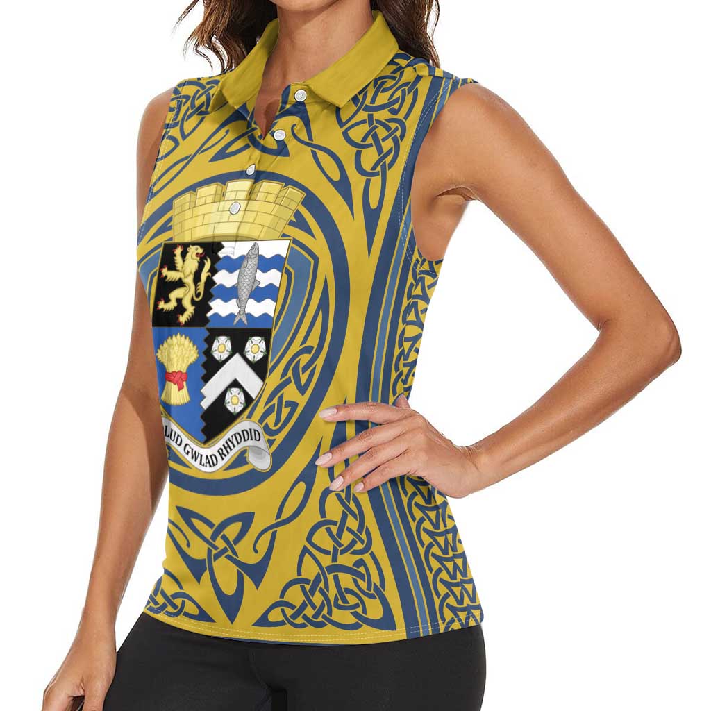 Personalized Cardiganshire Wales Women Sleeveless Polo Shirt Ceredigion Coat of Arms Celtic Design - Wonder Print Shop