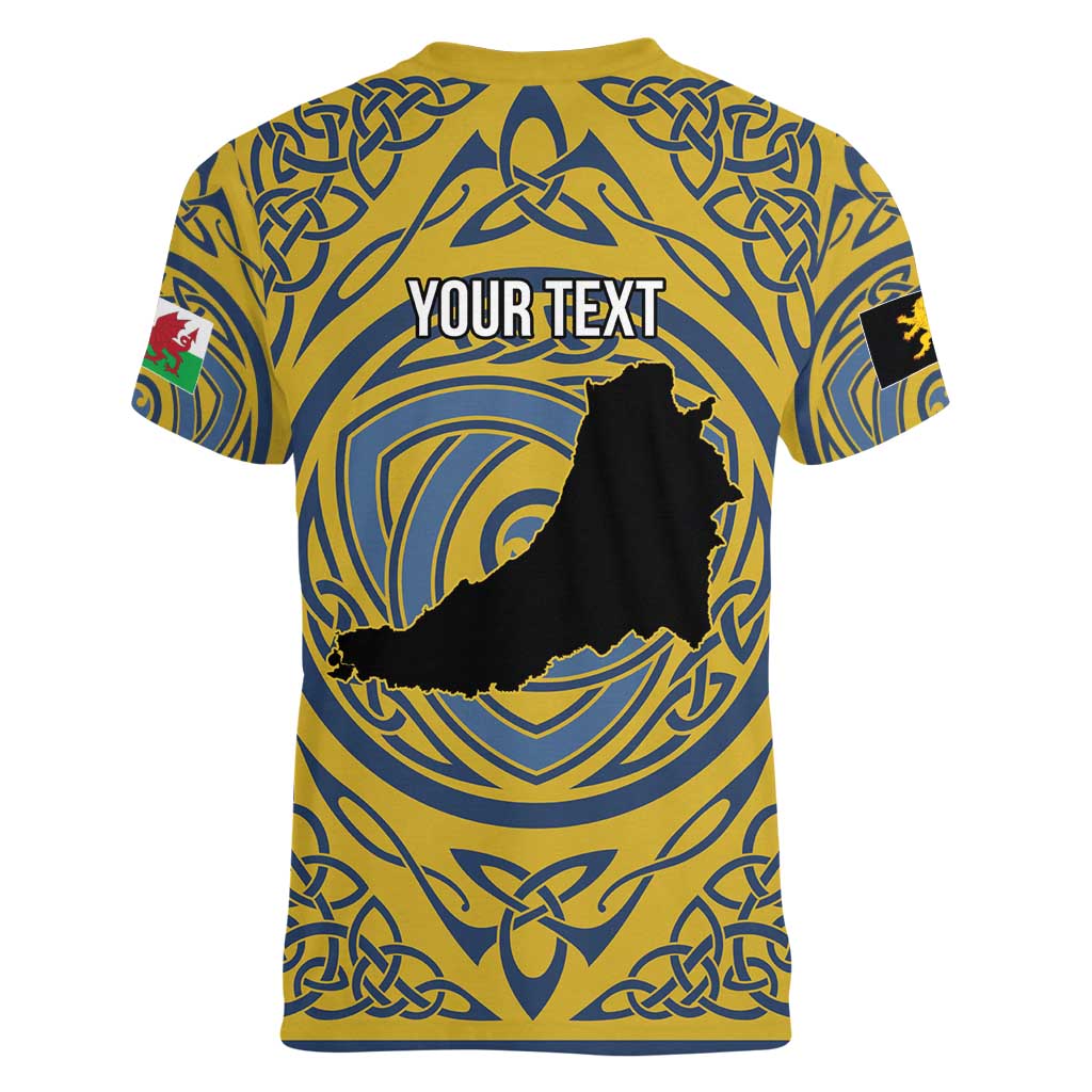 Personalized Cardiganshire Wales Women V-Neck T-Shirt Ceredigion Coat of Arms Celtic Design - Wonder Print Shop