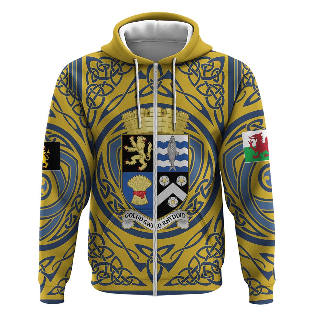 Personalized Cardiganshire Wales Zip Hoodie Ceredigion Coat of Arms Celtic Design - Wonder Print Shop