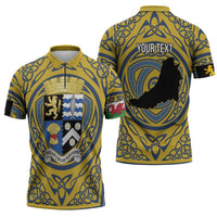 Personalized Cardiganshire Wales Zipper Polo Shirt Ceredigion Coat of Arms Celtic Design - Wonder Print Shop