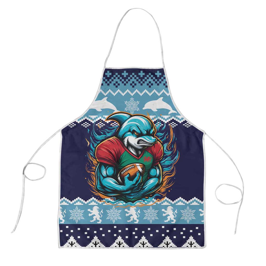 Cardiganshire Wales Christmas Apron Cardigan Bay Dolphin Rugby Design - Wonder Print Shop