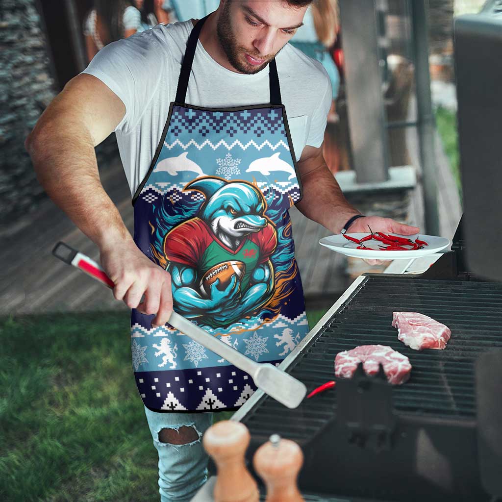 Cardiganshire Wales Christmas Apron Cardigan Bay Dolphin Rugby Design - Wonder Print Shop