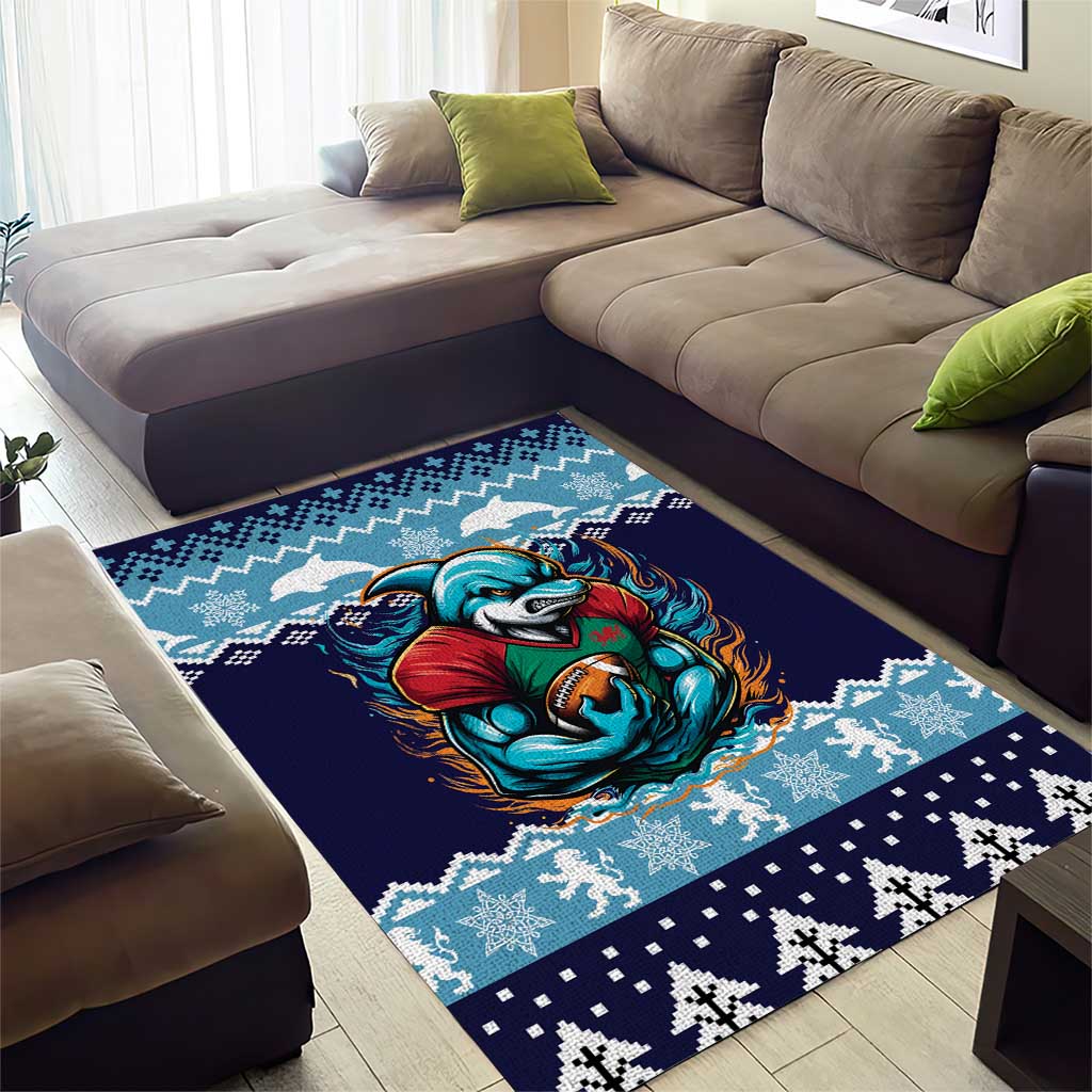 Cardiganshire Wales Christmas Area Rug Cardigan Bay Dolphin Rugby Design - Wonder Print Shop