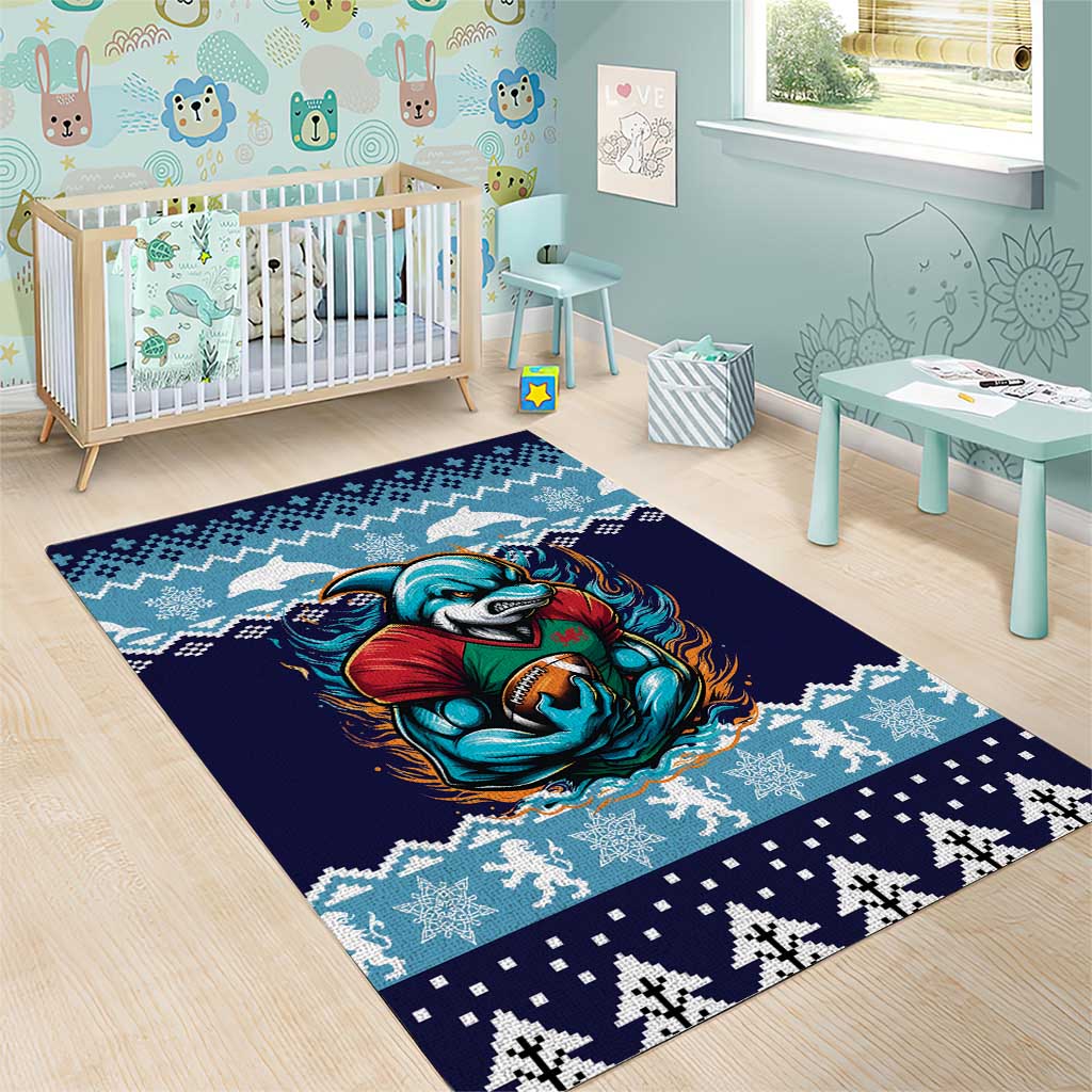 Cardiganshire Wales Christmas Area Rug Cardigan Bay Dolphin Rugby Design - Wonder Print Shop