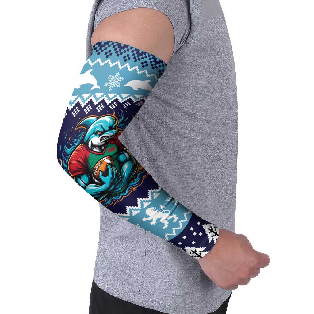 Cardiganshire Wales Christmas Arm Sleeves Cardigan Bay Dolphin Rugby Design - Wonder Print Shop