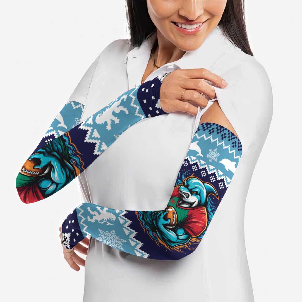 Cardiganshire Wales Christmas Arm Sleeves Cardigan Bay Dolphin Rugby Design - Wonder Print Shop
