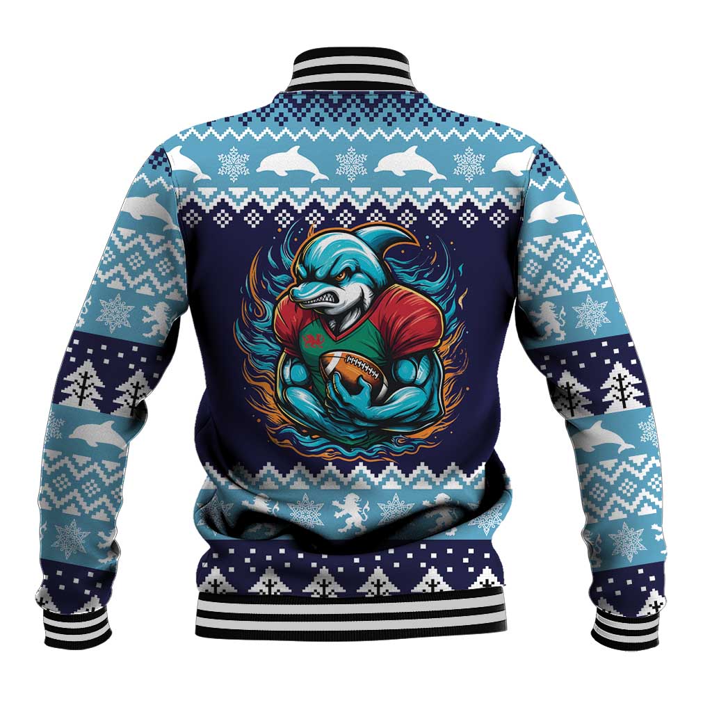 Cardiganshire Wales Christmas Baseball Jacket Cardigan Bay Dolphin Rugby Design - Wonder Print Shop