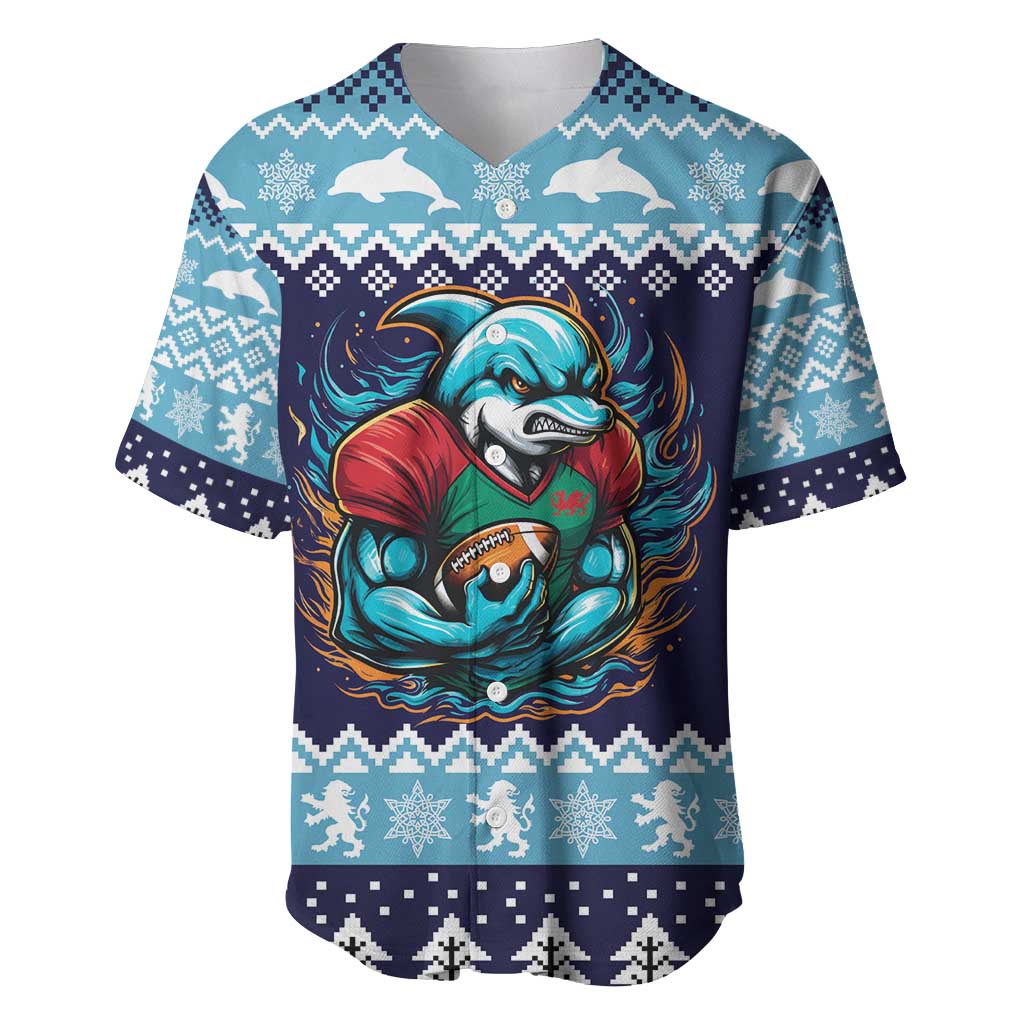 Cardiganshire Wales Christmas Baseball Jersey Cardigan Bay Dolphin Rugby Design - Wonder Print Shop