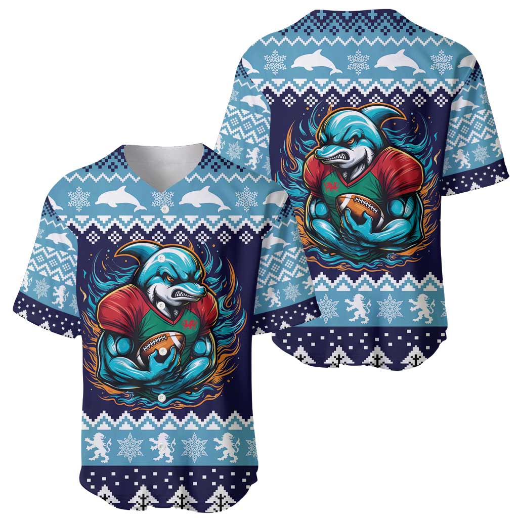 Cardiganshire Wales Christmas Baseball Jersey Cardigan Bay Dolphin Rugby Design - Wonder Print Shop