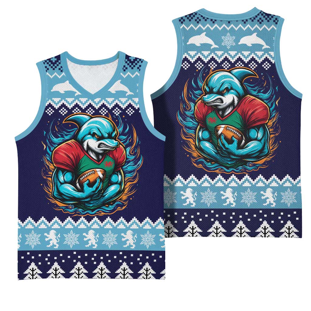 Cardiganshire Wales Christmas Basketball Jersey Cardigan Bay Dolphin Rugby Design - Wonder Print Shop