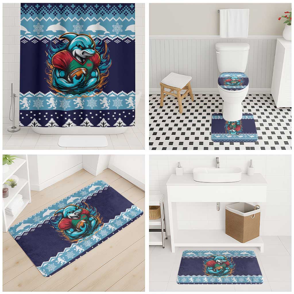 Cardiganshire Wales Christmas Bathroom Set Cardigan Bay Dolphin Rugby Design - Wonder Print Shop