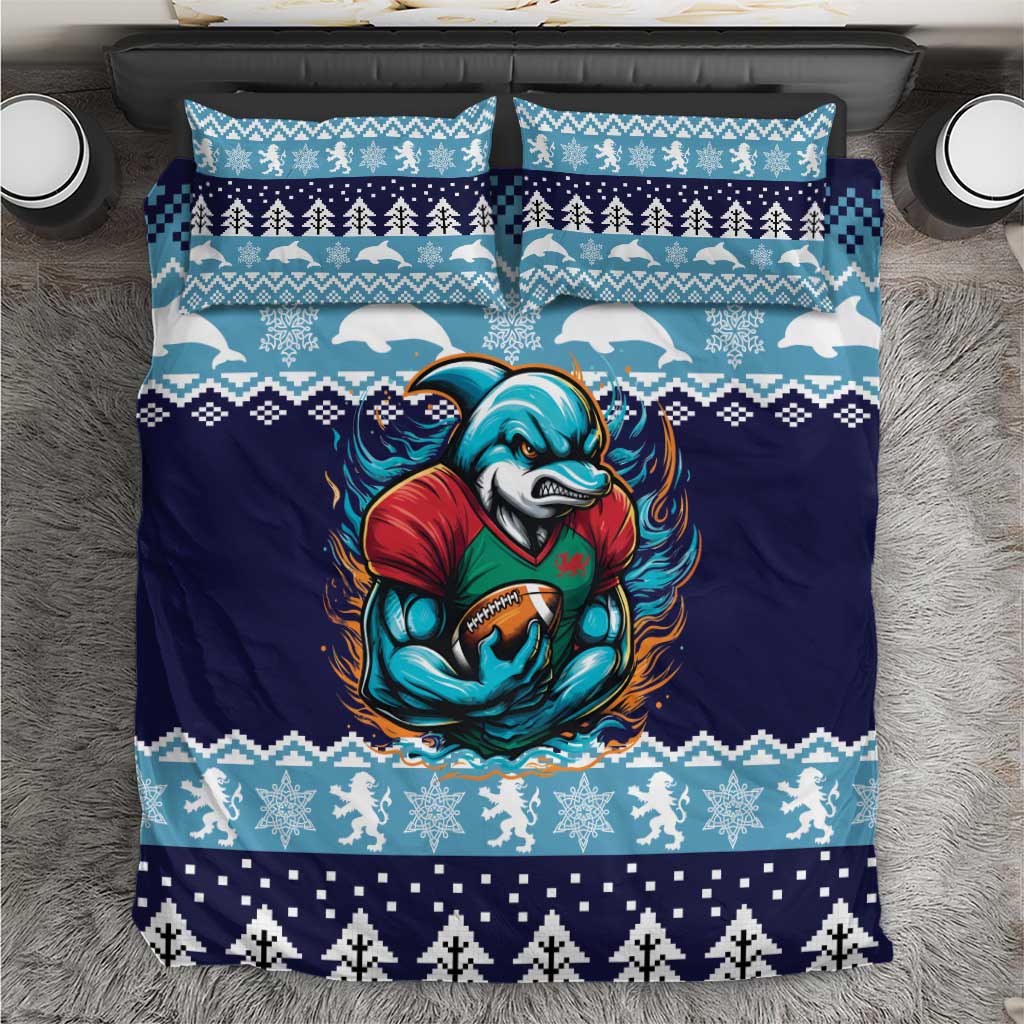 Cardiganshire Wales Christmas Bedding Set Cardigan Bay Dolphin Rugby Design - Wonder Print Shop