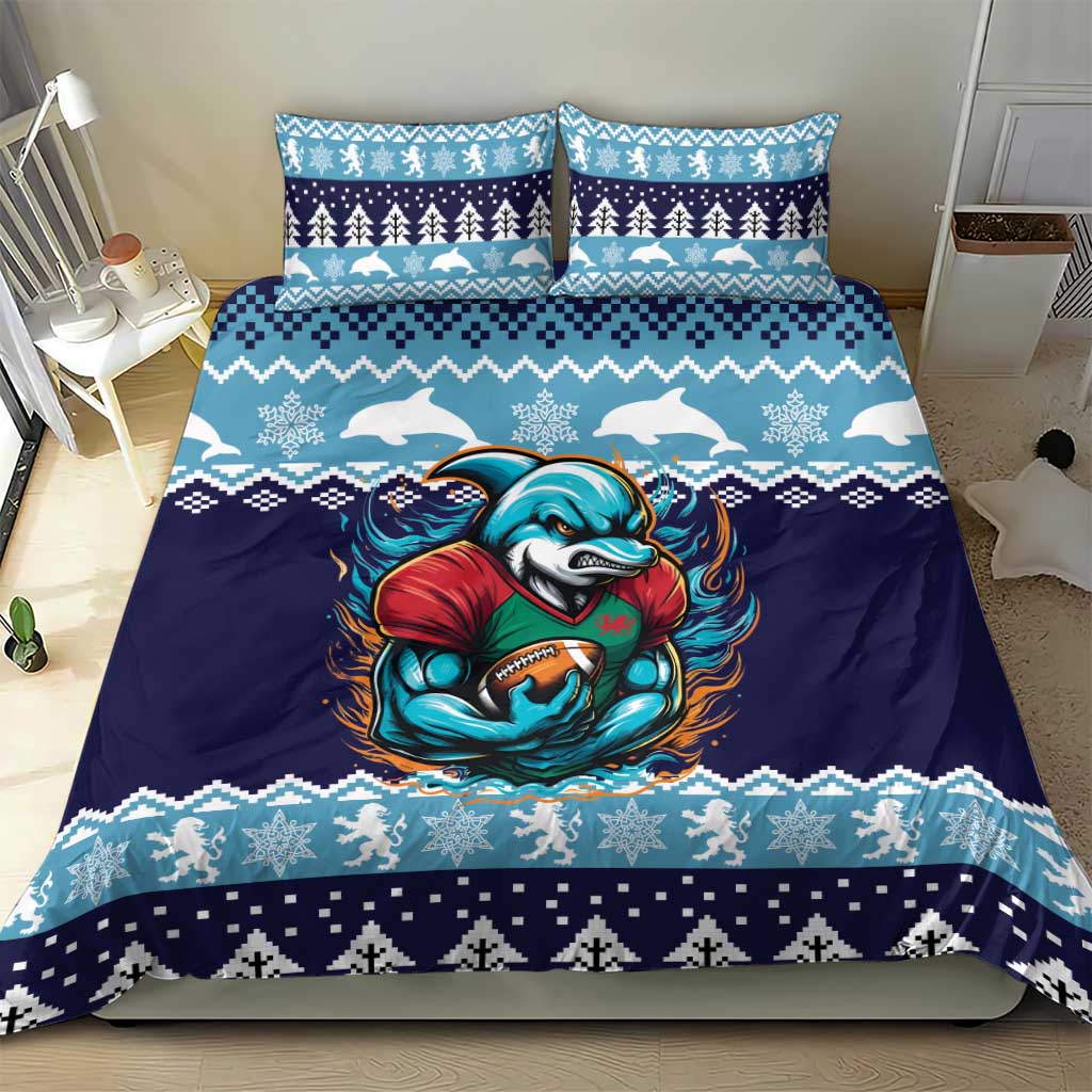 Cardiganshire Wales Christmas Bedding Set Cardigan Bay Dolphin Rugby Design - Wonder Print Shop