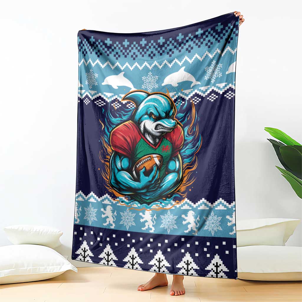 Cardiganshire Wales Christmas Blanket Cardigan Bay Dolphin Rugby Design - Wonder Print Shop