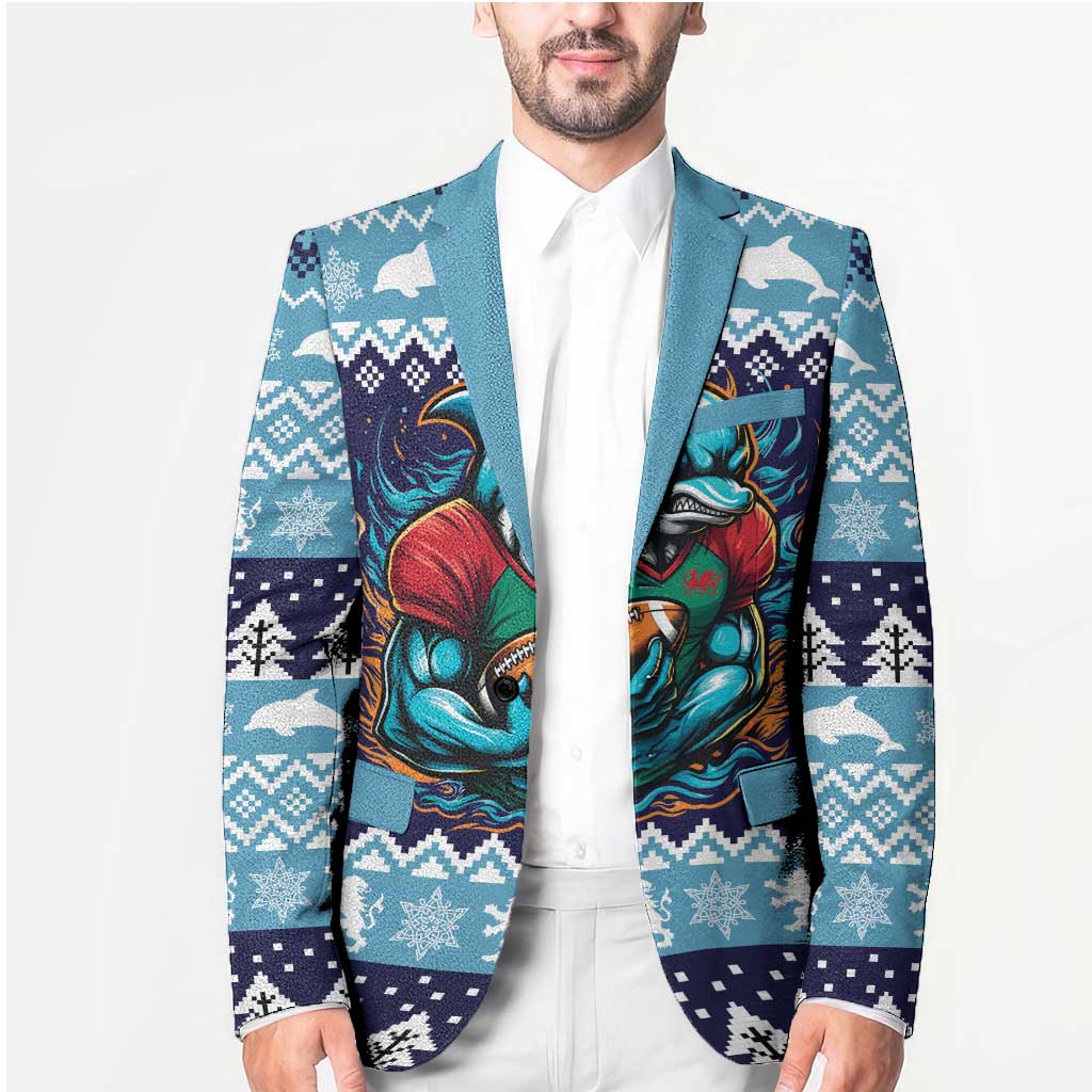 Cardiganshire Wales Christmas Blazer Cardigan Bay Dolphin Rugby Design - Wonder Print Shop