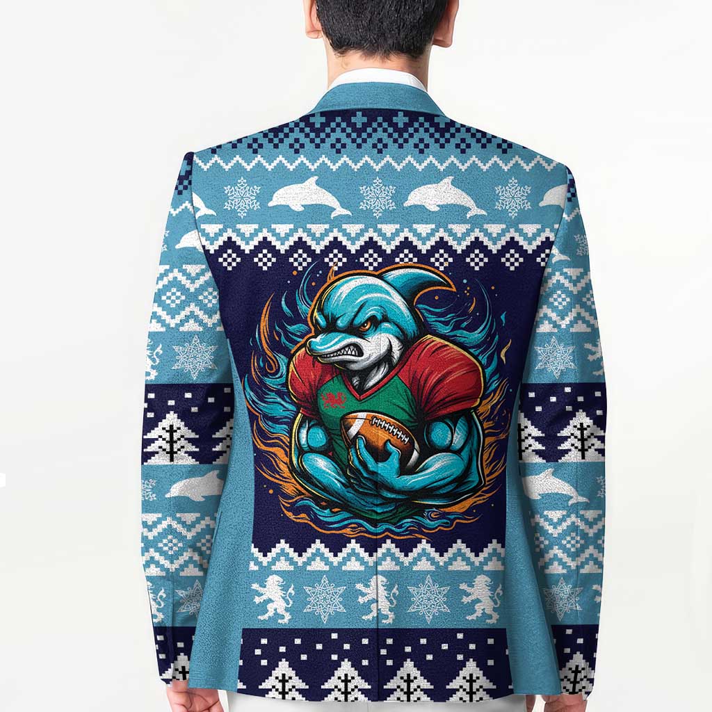 Cardiganshire Wales Christmas Blazer Cardigan Bay Dolphin Rugby Design - Wonder Print Shop