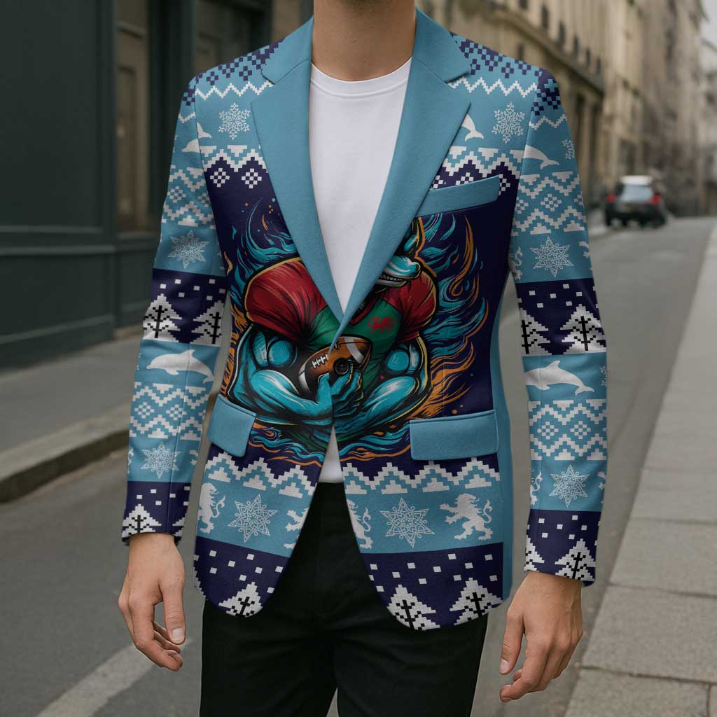 Cardiganshire Wales Christmas Blazer Cardigan Bay Dolphin Rugby Design - Wonder Print Shop