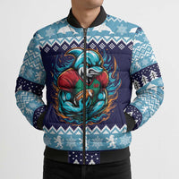 Cardiganshire Wales Christmas Bomber Puffer Jacket Cardigan Bay Dolphin Rugby Design - Wonder Print Shop