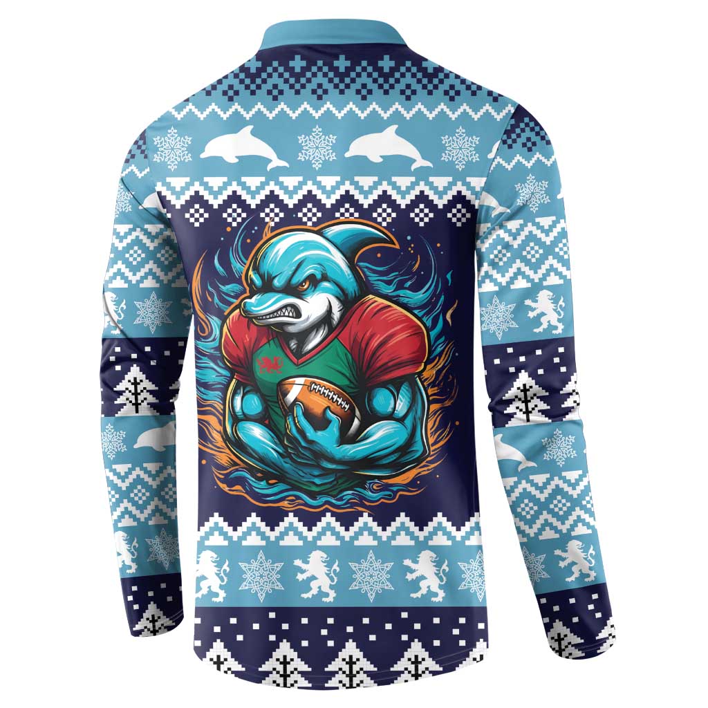 Cardiganshire Wales Christmas Button Sweatshirt Cardigan Bay Dolphin Rugby Design - Wonder Print Shop