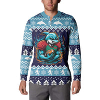 Cardiganshire Wales Christmas Button Sweatshirt Cardigan Bay Dolphin Rugby Design - Wonder Print Shop