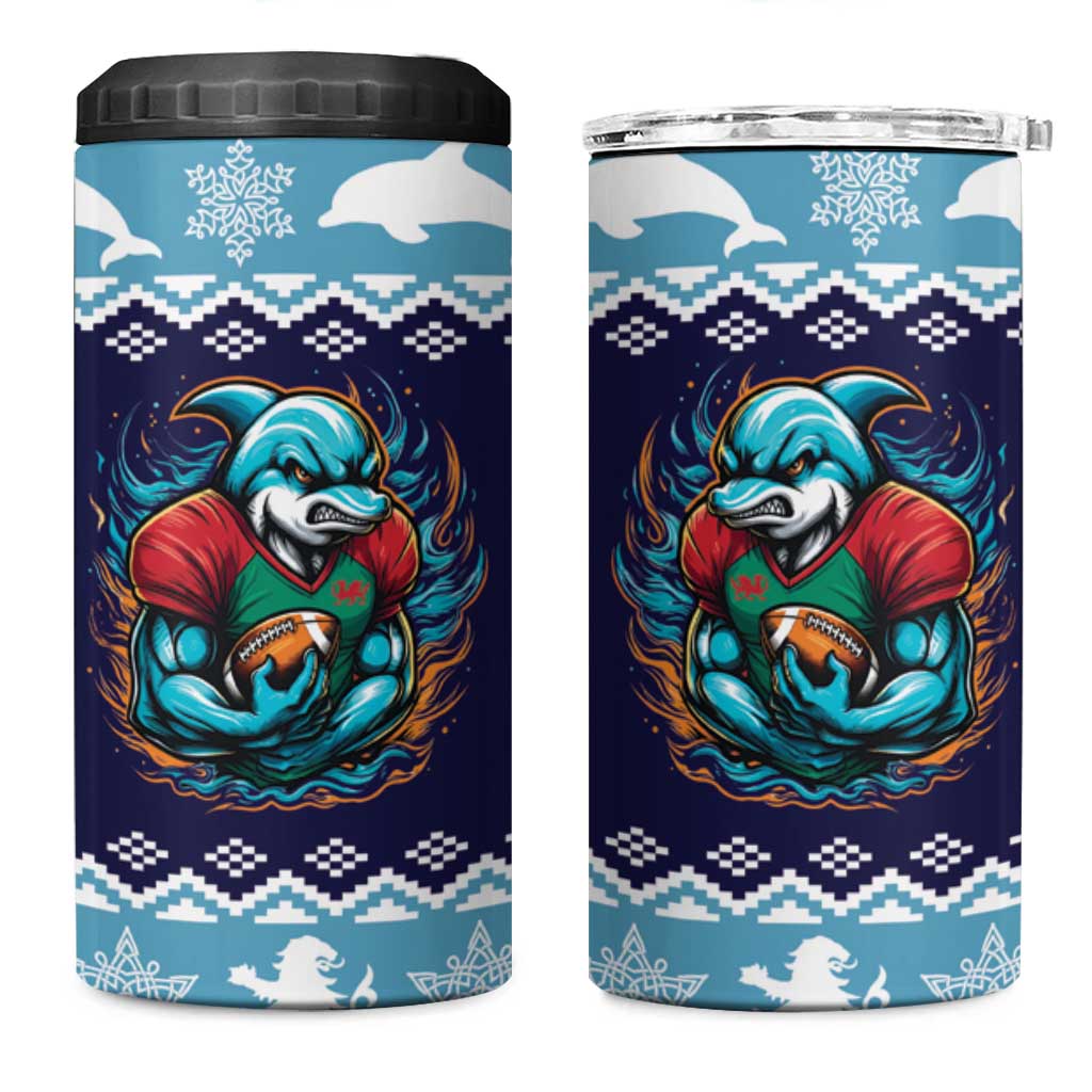 Cardiganshire Wales Christmas 4 in 1 Can Cooler Tumbler Cardigan Bay Dolphin Rugby Design - Wonder Print Shop