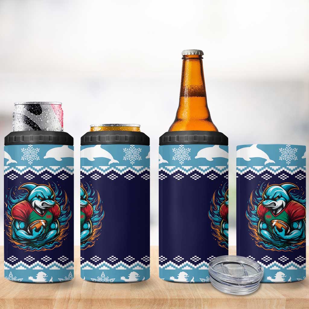 Cardiganshire Wales Christmas 4 in 1 Can Cooler Tumbler Cardigan Bay Dolphin Rugby Design - Wonder Print Shop