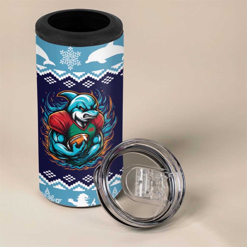 Cardiganshire Wales Christmas 4 in 1 Can Cooler Tumbler Cardigan Bay Dolphin Rugby Design - Wonder Print Shop