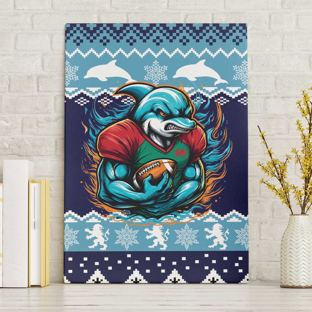 Cardiganshire Wales Christmas Canvas Wall Art Cardigan Bay Dolphin Rugby Design - Wonder Print Shop