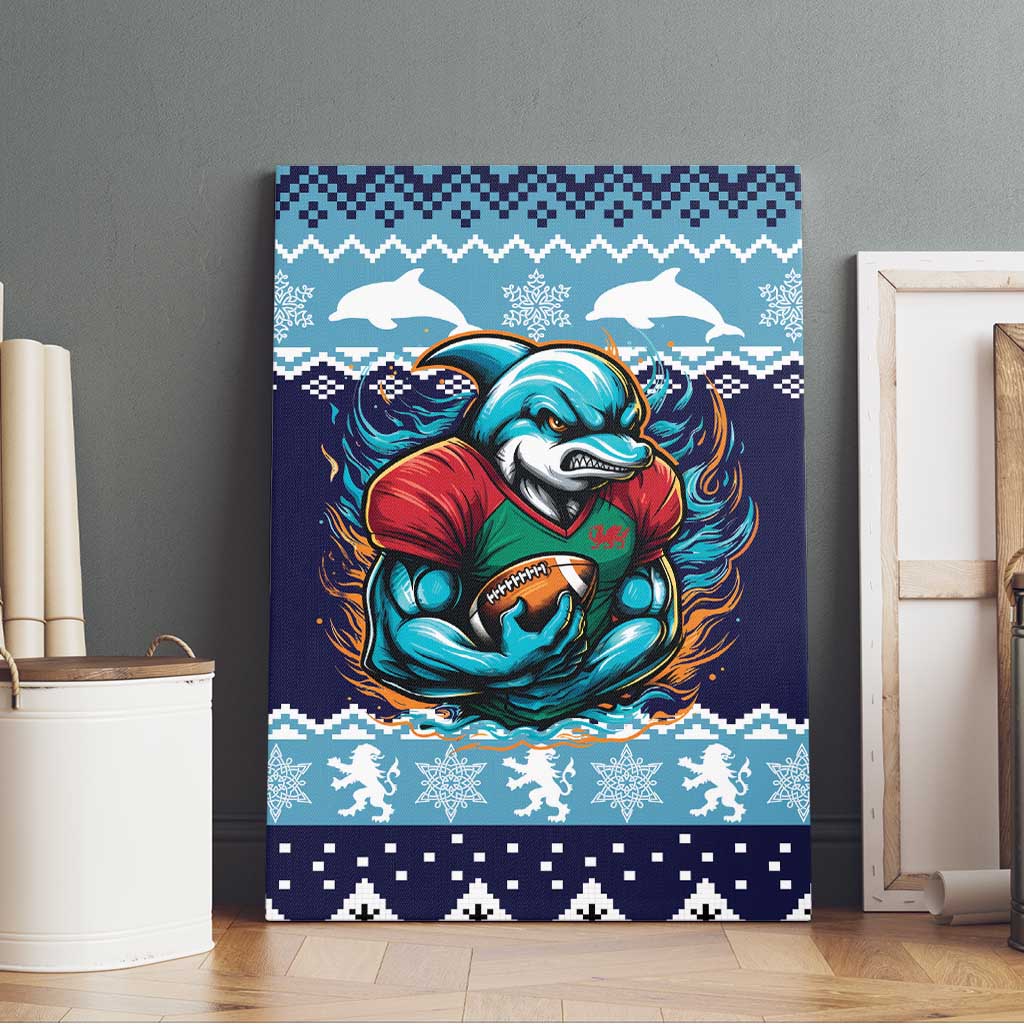 Cardiganshire Wales Christmas Canvas Wall Art Cardigan Bay Dolphin Rugby Design - Wonder Print Shop