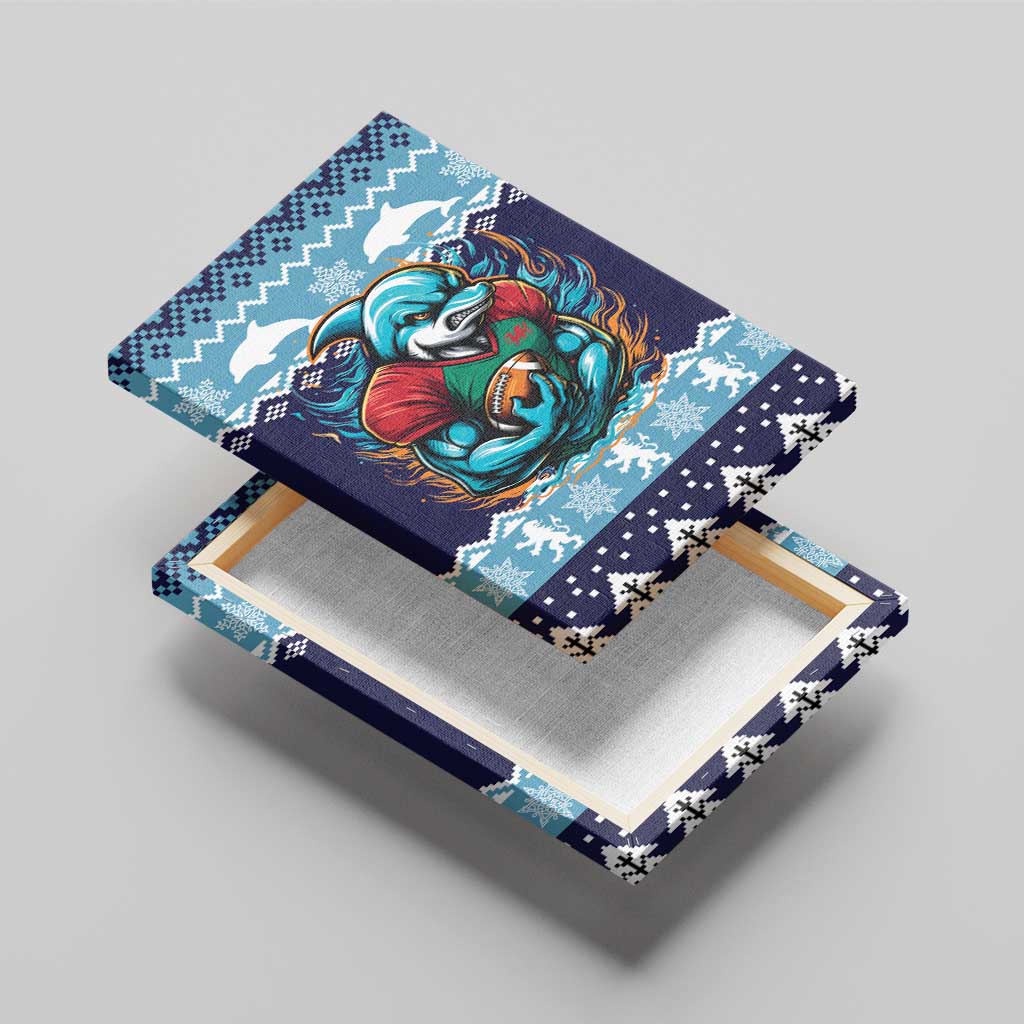 Cardiganshire Wales Christmas Canvas Wall Art Cardigan Bay Dolphin Rugby Design - Wonder Print Shop