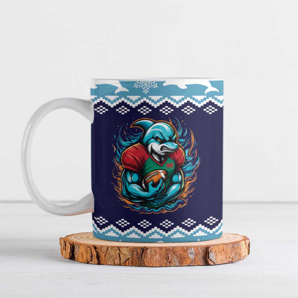 Cardiganshire Wales Christmas Ceramic Mug Cardigan Bay Dolphin Rugby Design - Wonder Print Shop