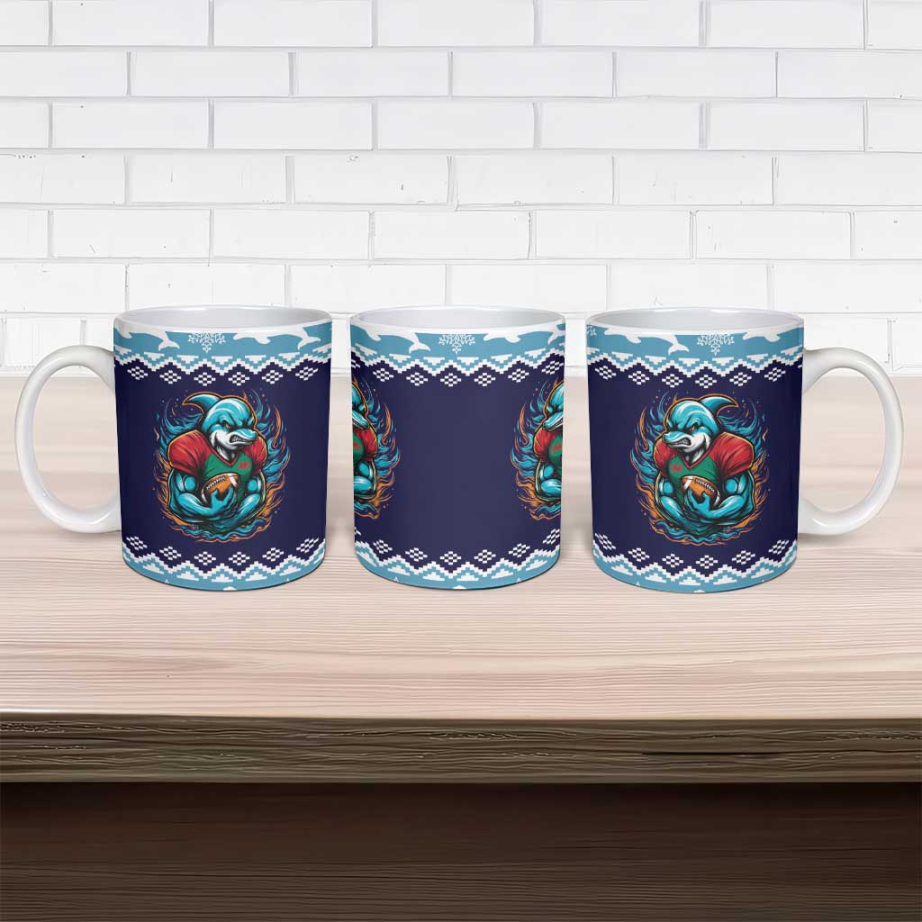 Cardiganshire Wales Christmas Ceramic Mug Cardigan Bay Dolphin Rugby Design - Wonder Print Shop