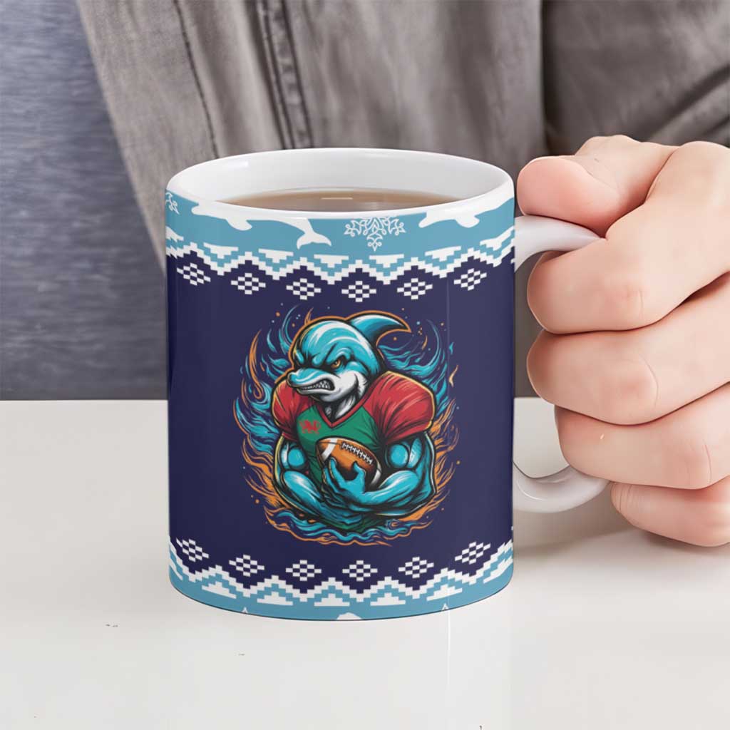 Cardiganshire Wales Christmas Ceramic Mug Cardigan Bay Dolphin Rugby Design - Wonder Print Shop