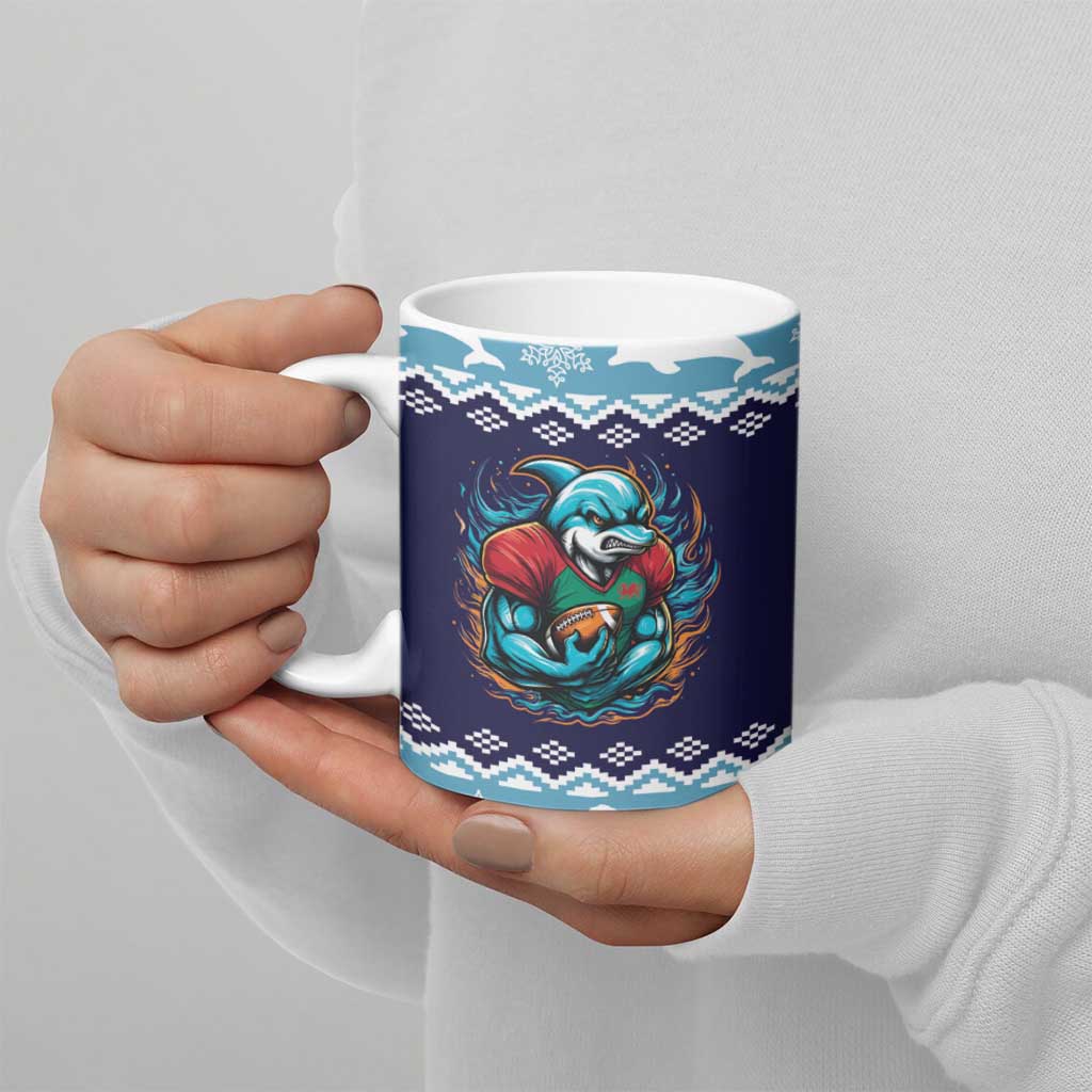 Cardiganshire Wales Christmas Ceramic Mug Cardigan Bay Dolphin Rugby Design - Wonder Print Shop