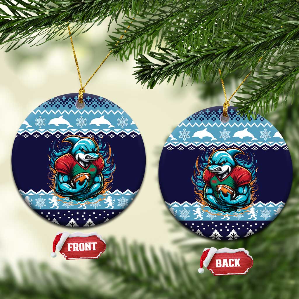 Cardiganshire Wales Christmas Ceramic Ornament Cardigan Bay Dolphin Rugby Design - Wonder Print Shop
