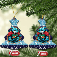 Cardiganshire Wales Christmas Ceramic Ornament Cardigan Bay Dolphin Rugby Design - Wonder Print Shop