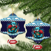 Cardiganshire Wales Christmas Ceramic Ornament Cardigan Bay Dolphin Rugby Design - Wonder Print Shop