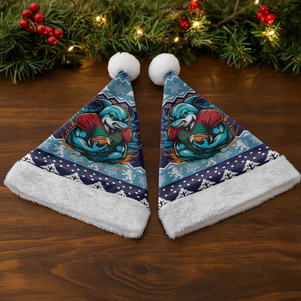 Cardiganshire Wales Christmas Santa Hat Cardigan Bay Dolphin Rugby Design - Wonder Print Shop
