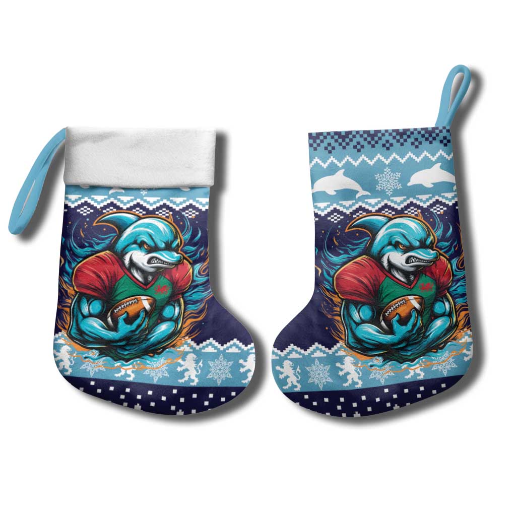 Cardiganshire Wales Christmas Christmas Stocking Cardigan Bay Dolphin Rugby Design - Wonder Print Shop