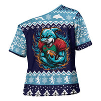 Cardiganshire Wales Christmas Cross Shoulder Shirt Cardigan Bay Dolphin Rugby Design - Wonder Print Shop