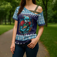 Cardiganshire Wales Christmas Cross Shoulder Shirt Cardigan Bay Dolphin Rugby Design - Wonder Print Shop