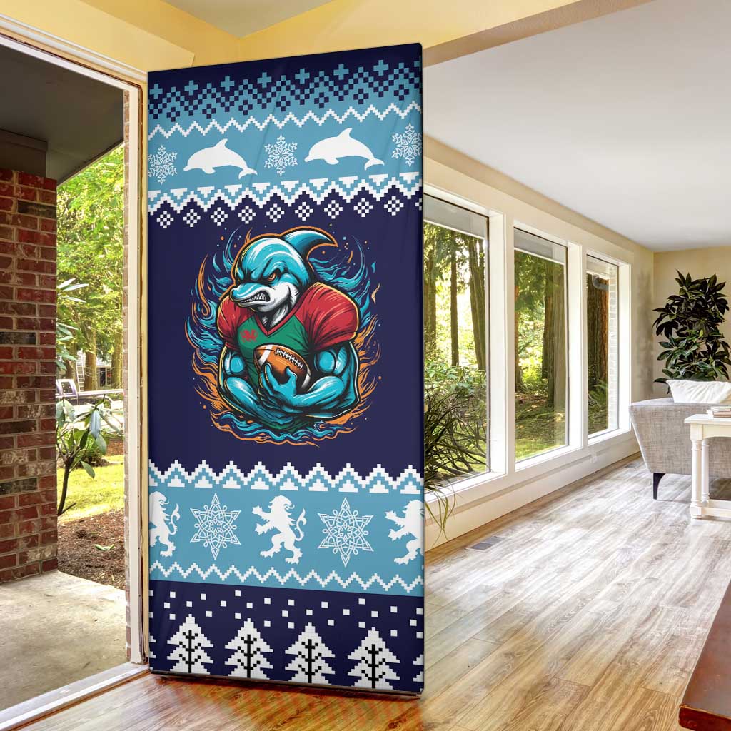 Cardiganshire Wales Christmas Door Cover Cardigan Bay Dolphin Rugby Design - Wonder Print Shop