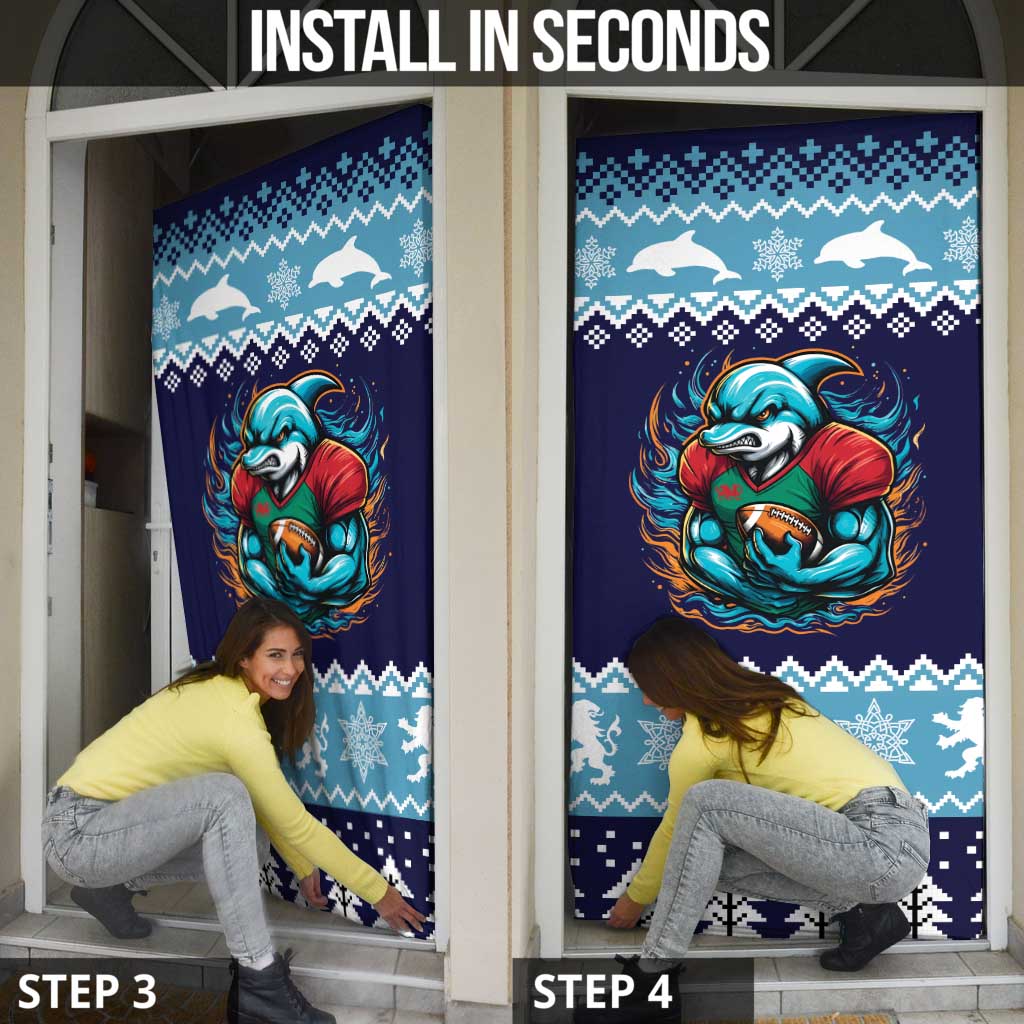 Cardiganshire Wales Christmas Door Cover Cardigan Bay Dolphin Rugby Design - Wonder Print Shop