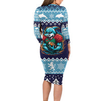 Cardiganshire Wales Christmas Family Matching Long Sleeve Bodycon Dress and Hawaiian Shirt Cardigan Bay Dolphin Rugby Design - Wonder Print Shop
