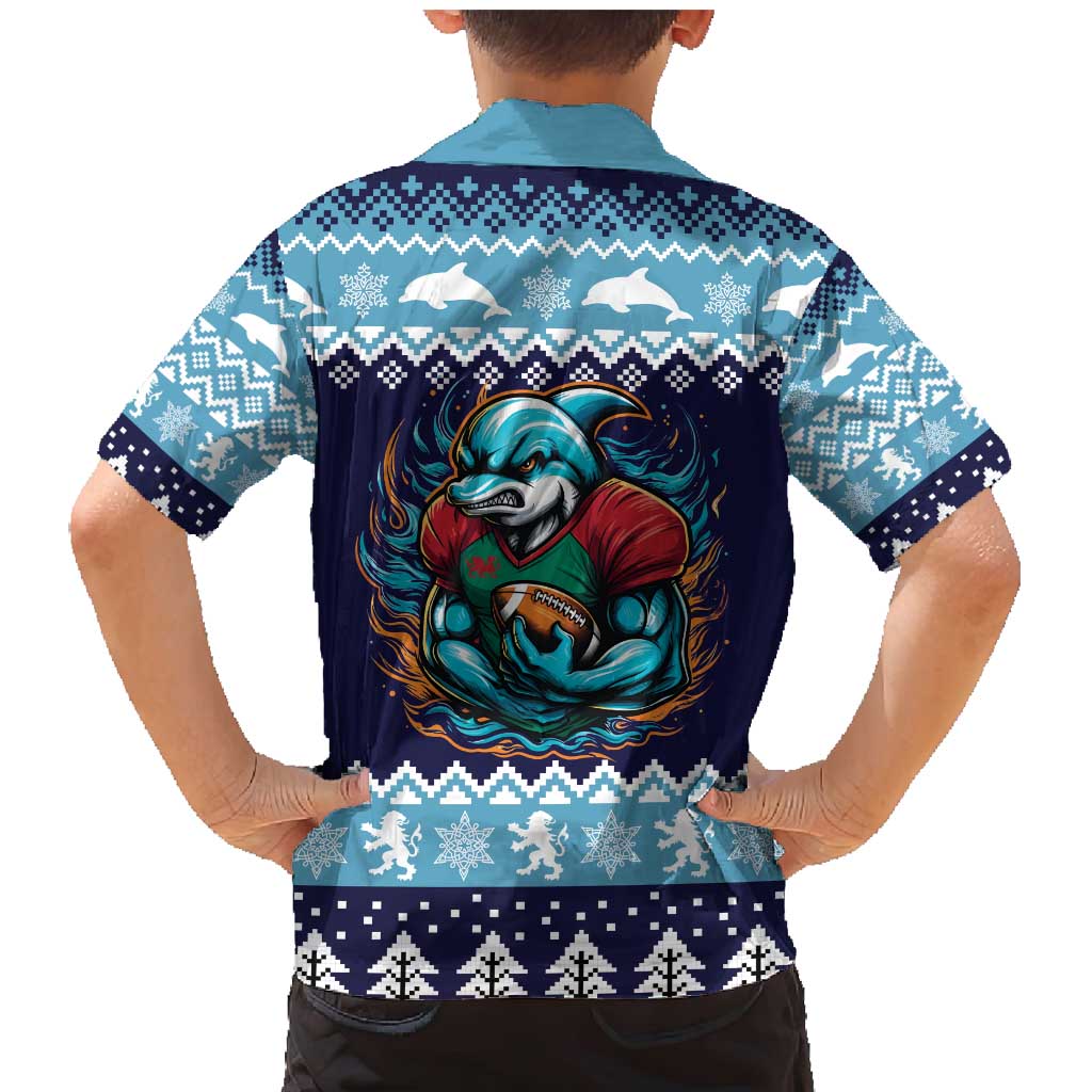 Cardiganshire Wales Christmas Family Matching Mermaid Dress and Hawaiian Shirt Cardigan Bay Dolphin Rugby Design - Wonder Print Shop