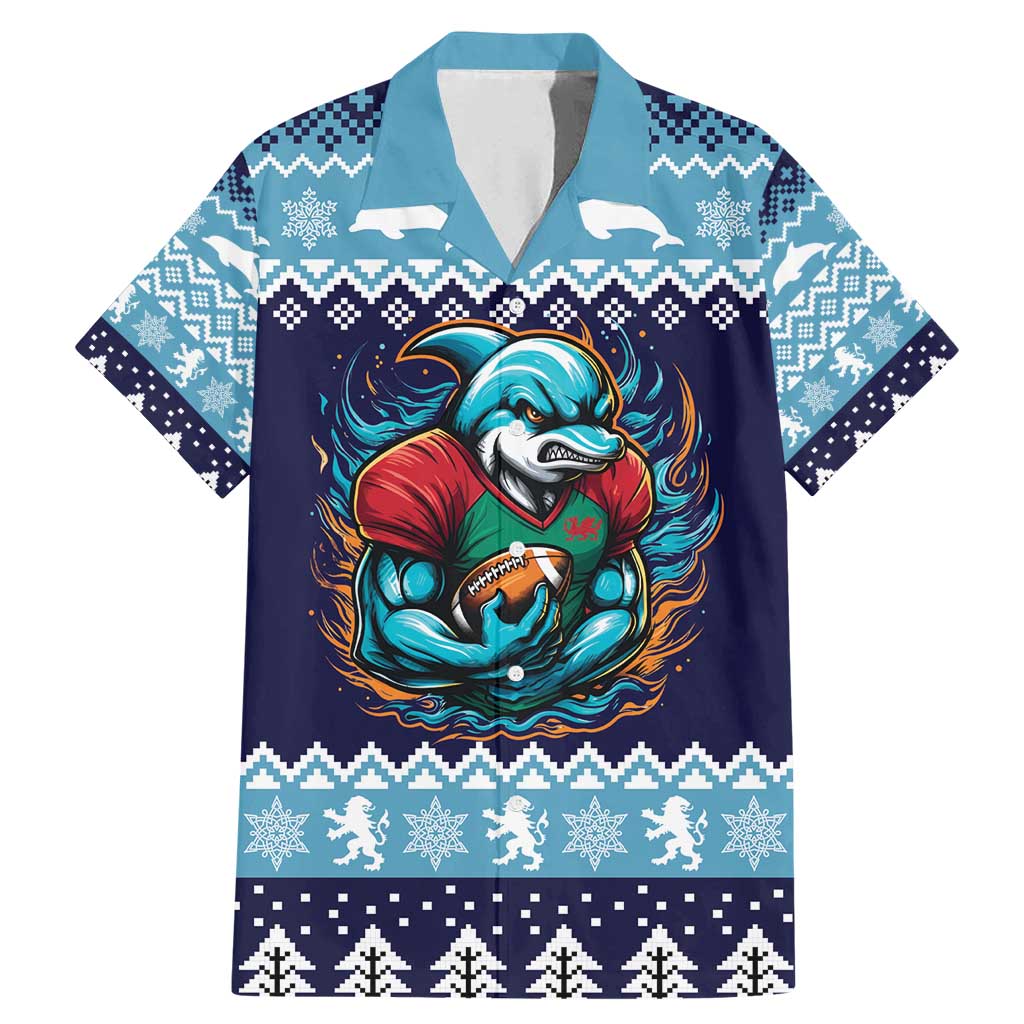 Cardiganshire Wales Christmas Family Matching Mermaid Dress and Hawaiian Shirt Cardigan Bay Dolphin Rugby Design - Wonder Print Shop