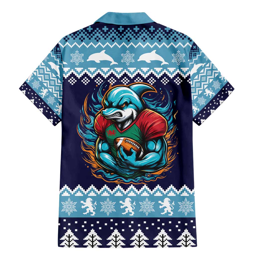 Cardiganshire Wales Christmas Family Matching Mermaid Dress and Hawaiian Shirt Cardigan Bay Dolphin Rugby Design - Wonder Print Shop